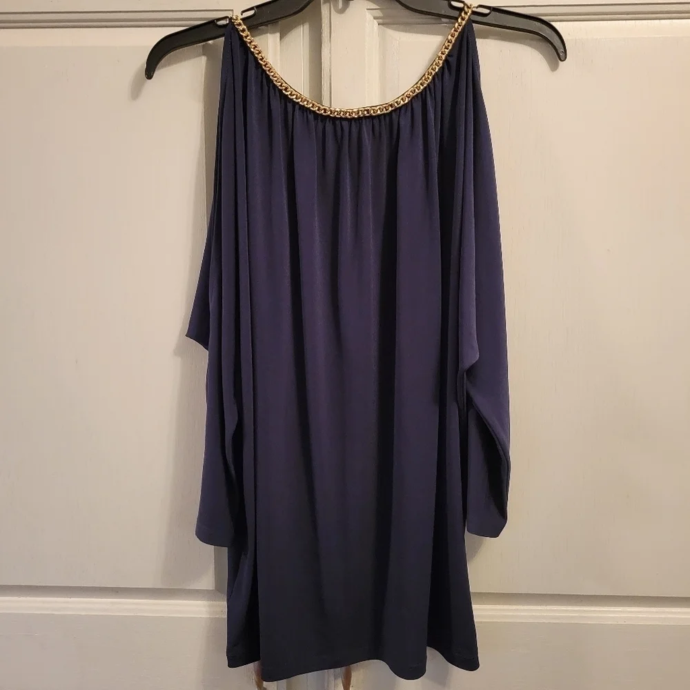 Michael Kors Cold Shoulder Gold Chain Neckline Blouse